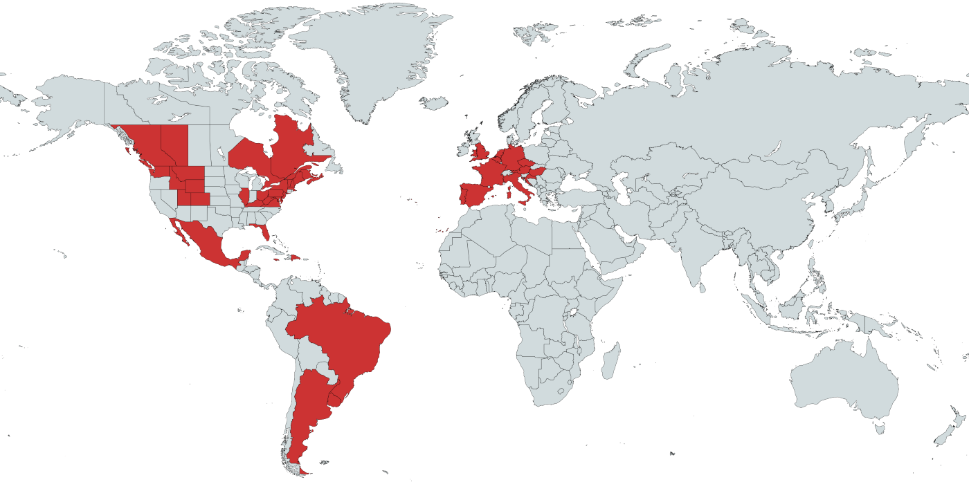 Map of countries visited, as of February 2025
